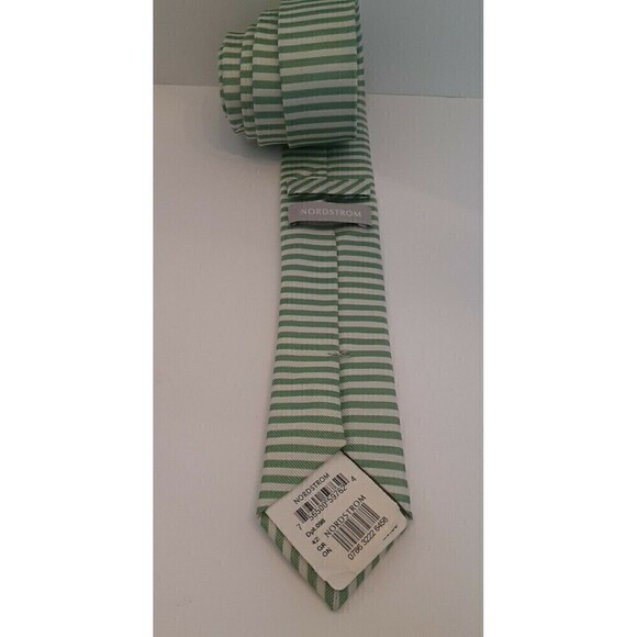 Nordstrom Green/White Striped Neck Tie - 100 % Silk - Picture 5 of 6